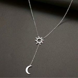 YOU ARE MY SUN + MOON | Silver-Toned Stainless Steel Drop Necklace (New!) 🌞🌙